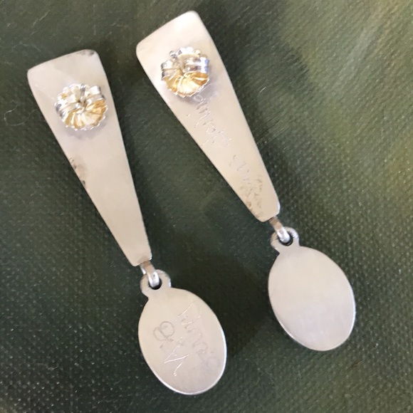 ON HOLD signed sterling and Tigereye MCM earrings, large Boho sleek mod - Picture 4 of 6